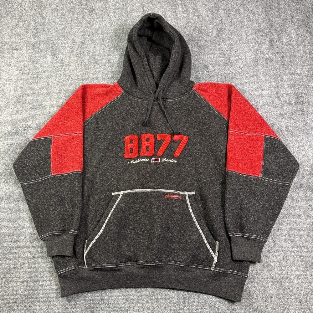 Vintage Bugle Boy Mens Hoodie L BB77 Black Red Colorblock Y2K Streetwear 90s
